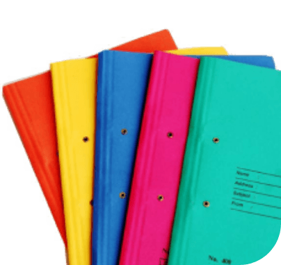 Colorful folders representing equity research