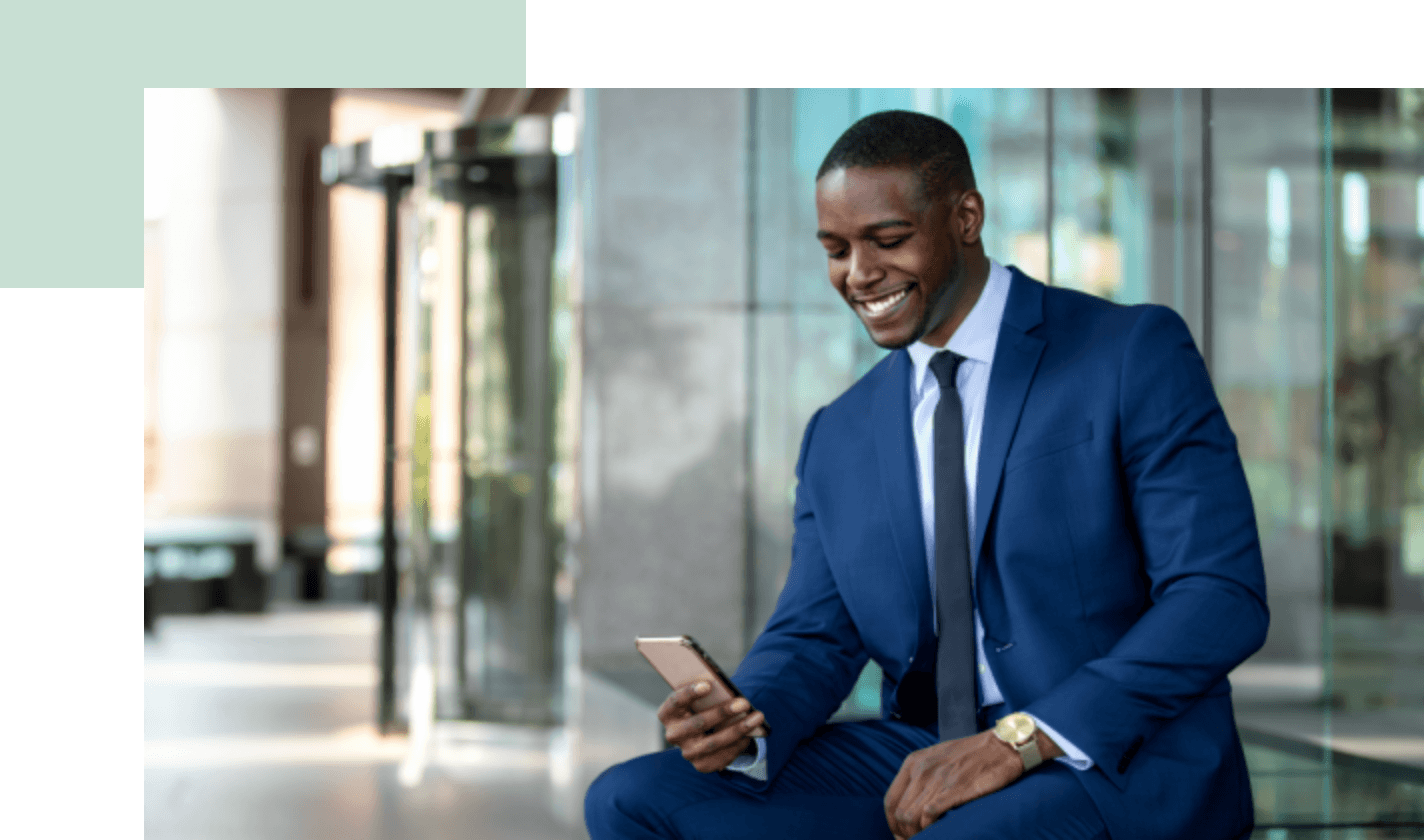 Financial professional reviewing information on a mobile phone