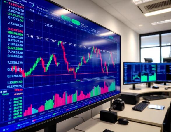 Trading charts displayed on financial market monitors